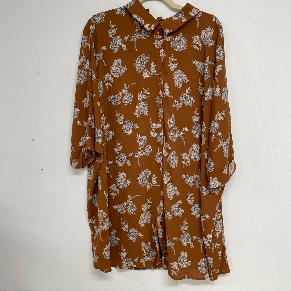 Rokoko Brown Floral Long Sleeve Mini Shift Dress L